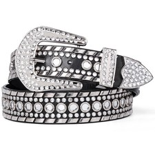 Women Rhinestone Belt Western Style Cowgirl Cowboy Belt with Studded Diamonds...