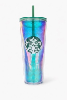 Starbucks Multicolor Iridescent 24 oz  Curved Inward Decorated Tumbler 