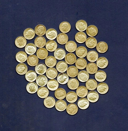 New Listing1947 - 1964 Roosevelt Silver Dimes.  50 Coin Lot.  90% Silver   (C-58)