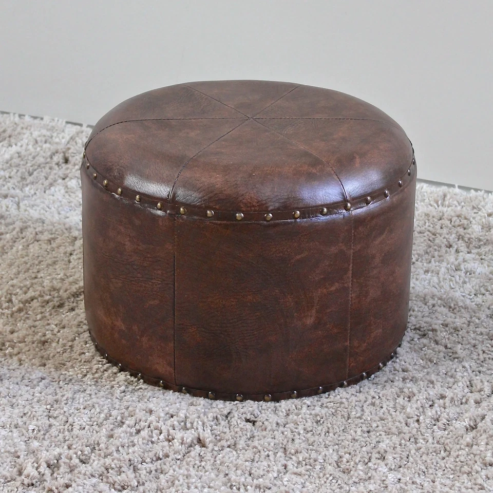 International Caravan Carmel Round Ottoman Stool Mixed Patchwork Small - Image 4 of 4