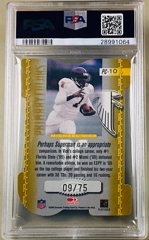 MICHAEL VICK 2001 Donruss ELITE Primary Colors Yellow DieCut Rookie /75 RC PSA 9 - Image 4 of 4