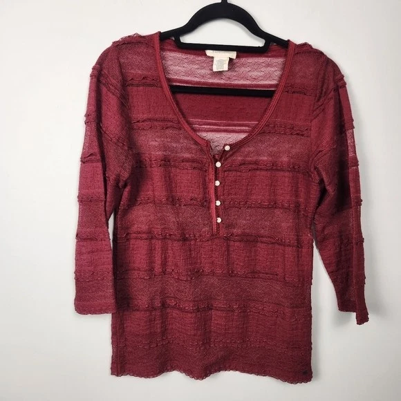 ASO Katherine Pierce Vampire Diaries Borgoña Encaje Transparente Henley Talla M Merlot Foto 3 de 4