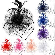 8 PCS Fascinators Hat, Flower Mesh, Tea Party, Veil Headband, Women, Wedding