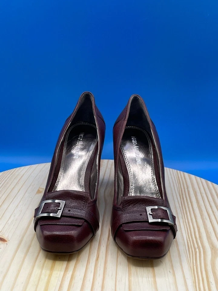 Tacón de salón Enzo Angiolini para mujer talla 7,5 M cuero borgoña punta cuadrada tacón bloque Foto 2 de 4