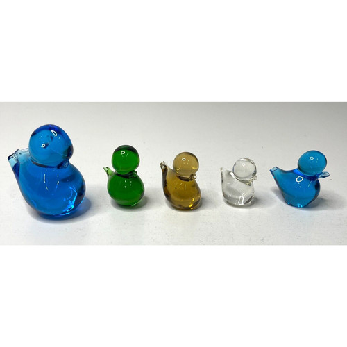 Vintage Miniature Glass Bird Figurine Blue Green Clear Amber Lot of 5 Damage