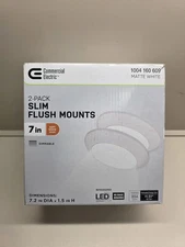 (1) 2-pack Commercial Electric 7" Slim LED Flush Mount Lights, Matte White Round