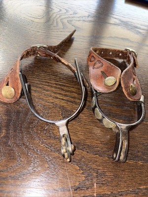 Kids Vintage Cowboy Spurs Pair Metal and Leather with Straps and Buckles