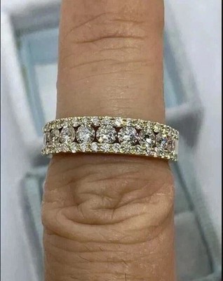 2 Ct Round Cut Natural Diamond Eternity Wedding Band 14K Solid Yellow Gold 6 7 8