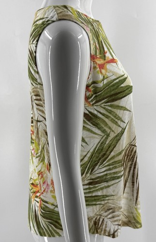 Camiseta sin mangas Jill Love de lino talla XS verde coral palma estampado tropical sin mangas - Imagen 3 de 6