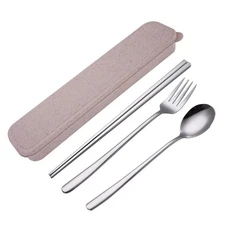 4 Pcs/Set Chopsticks Metal Box Stainless Silverware Portable Travel