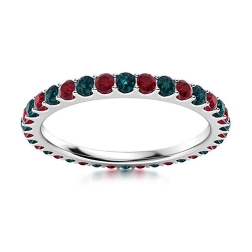 Full Eternity 2MM Round Ruby & London Blue Topaz 925 Sterling Silver Women Ring