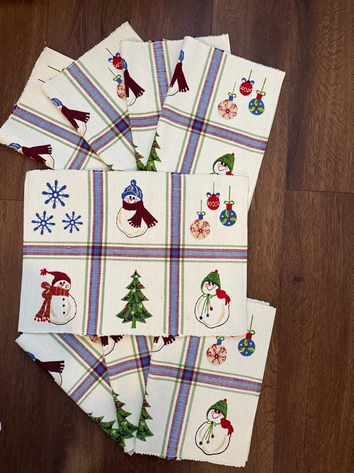 Nikolaus Quadrat Schneetage Tischsets 4er Set Gewebt Schneemann Weihnachtsbaum