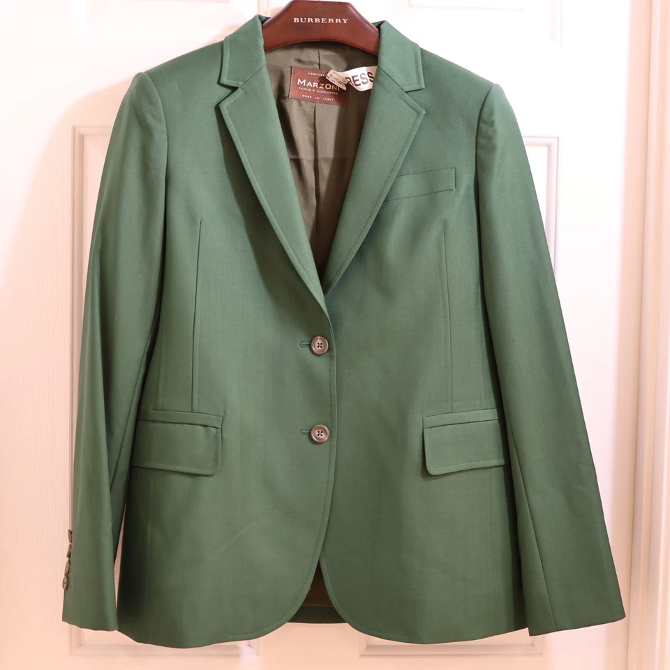 Marzoni Verde Blazer Chaqueta y Pantalón Acampanado Traje Conjunto Lana Algodón US 6/M Foto 3 de 4