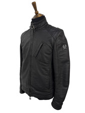 Belstaff Wax Bomber Jacket Size Small 38" Mens Italy 48 Black Biker Heavy Cotton