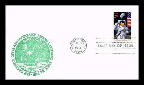 US COVER APOLLO 11 MOON LANDING 25TH ANNIVERSARY SPACE FDC JLP CACHETS