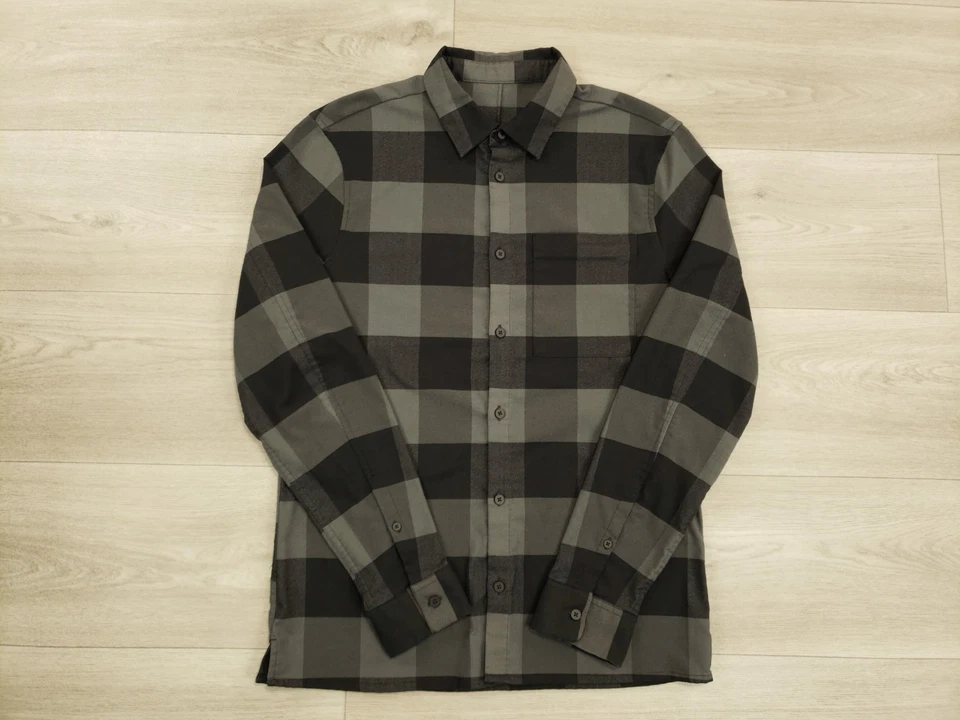 Lululemon Button Up Shirt Men Size Medium* Black Gray Buffalo Plaid Long Sleeve - Image 2 of 4