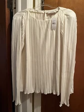 Elegant LOFT Cream Pleated Long Sleeve Blouse Sz XL New With Tags