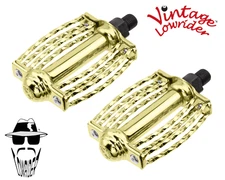 ORIGINAL F&R Vintage Lowrider Pedal Round Twisted Bicycle Pedals 1/2" Gold