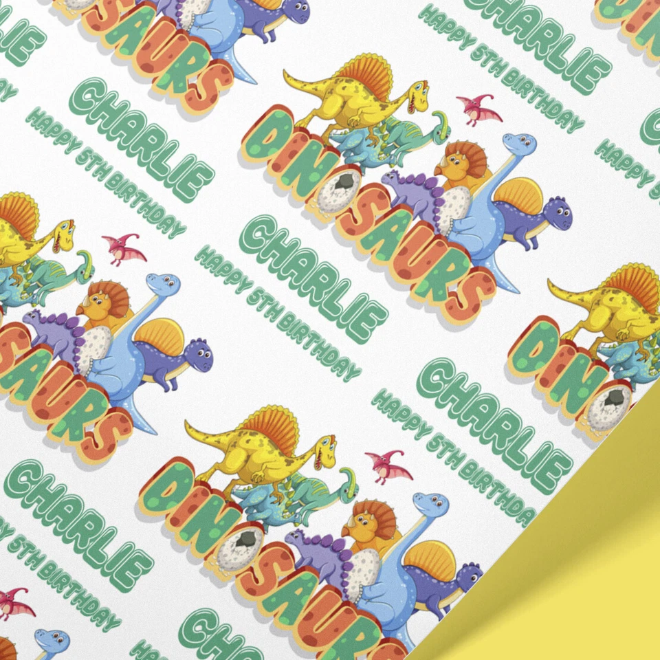 Dinosaur Personalised Wrapping Paper – Custom Name Dino Kids Gift Wrap - Image 3 of 4