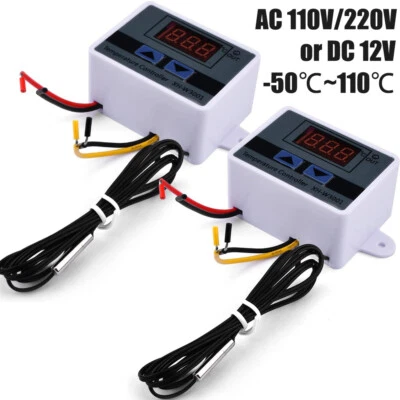 2PCS Digital Temperature Controller Heating Cooling LED Thermostat w/ NTC Probe