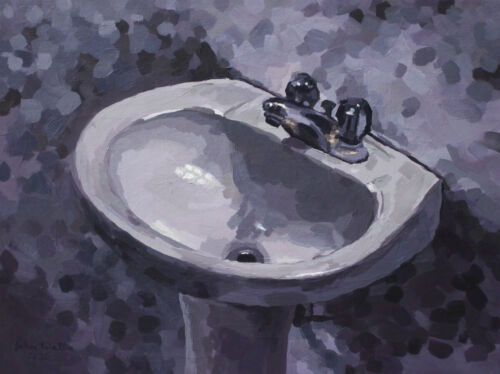 Bathroom Sink - Original Still Life Painting [FRAMED] - (12 x 16) by John Wallie