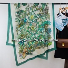 Sallys 200s Cashmere Thin Scarf Wrap Shawl Star Jungle Print Delicate 78" 39"