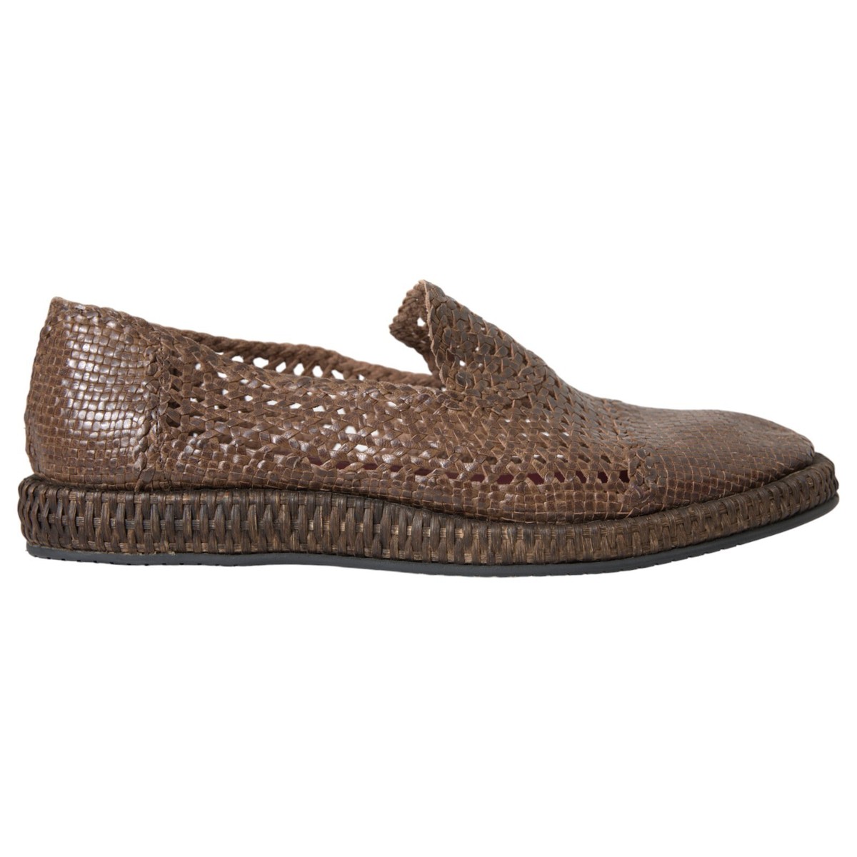 DOLCE & GABBANA Shoes Brown Woven Leather Loafers Casual s  display picture 1