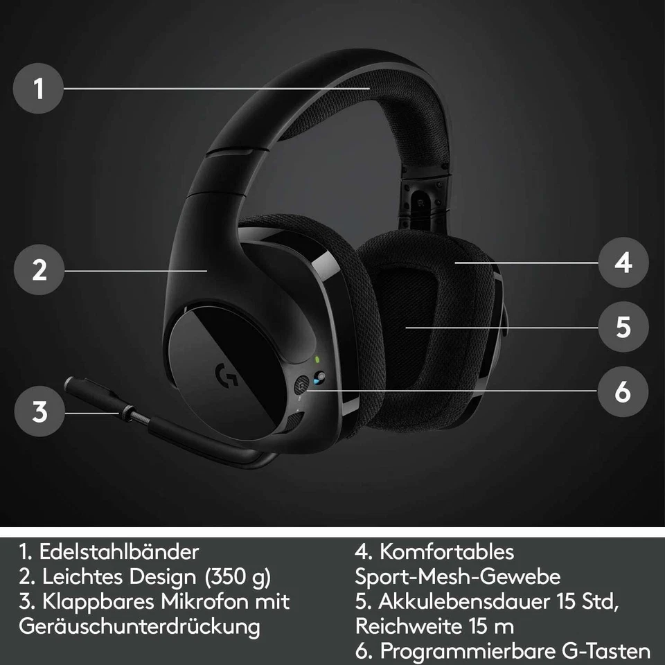 Logitech G533 kabelloses Gaming-Headset, 7.1 Surround Sound OHNE ZUBEHÖR, NV2 - Bild 3 von 4