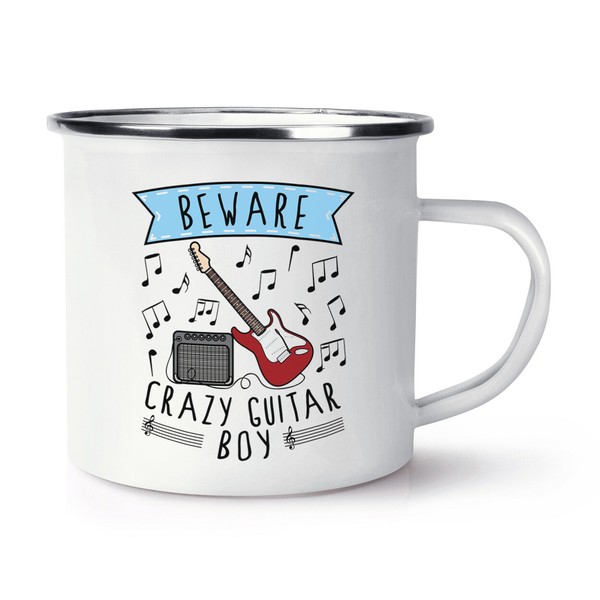 Beware VerrüCkte Gitarre Jungen Emaille Becher Tasse Scherz Musik Rock N Roll-image