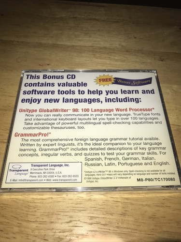 Transparent Language BONUS CD Language Software NEW (98, CD-ROM) Sealed FreeShip - Picture 2 of 3