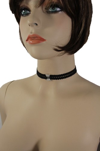 Heiß Damen Silber Glitzer Fancy Mode Schwarz Stoff Elegant Halsband Halskette Schmuck - Bild 7 von 9