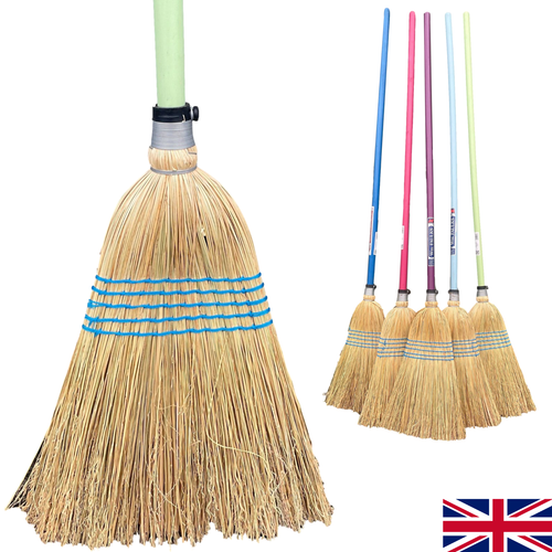 Traditional Corn Broom Besom Long Handled Sweeping Brush Yard Straw