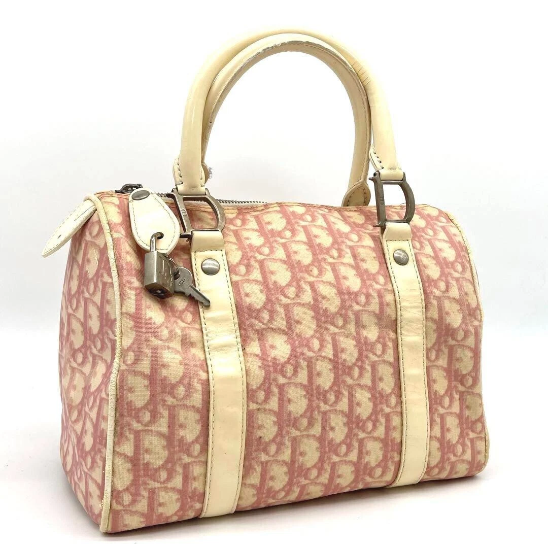 Mini sac Boston motif trotteur Christian Dior PVC vintage chic en rose