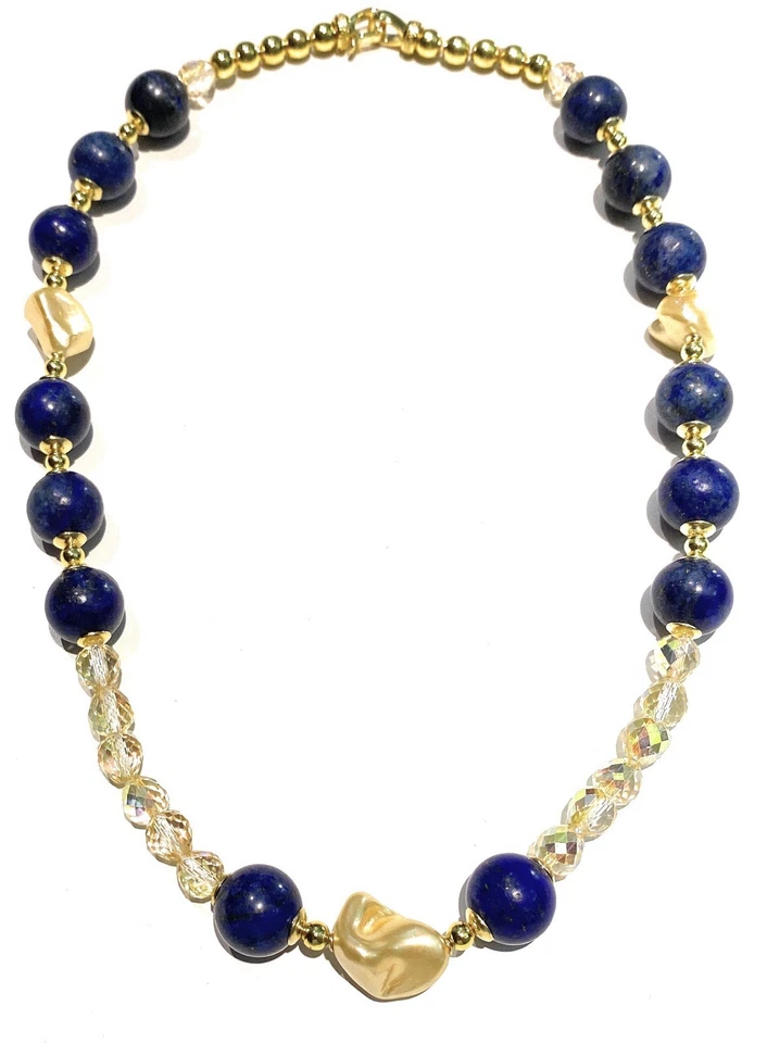 Collana Choker Lapislazzuli Perle Barocche Gold Ematite Argento Sterling - Immagine 4 di 4