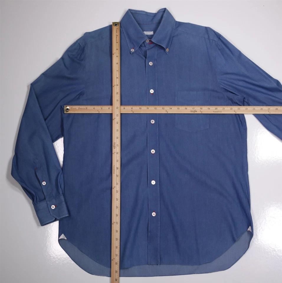 Camisa de Vestir Barba Napoli Azul Iridiscente Denim Cambray Abotonada (44) 17.5-36 Foto 4 de 4