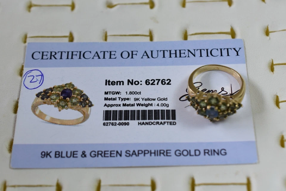Anillo Gems Tv Oro Amarillo 9ct Zafiro Azul y Verde Talla N Foto 2 de 4