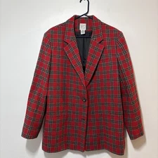 Field Gear Red Tartan Plaid Blazer 100% Wool Shell Men’s XL
