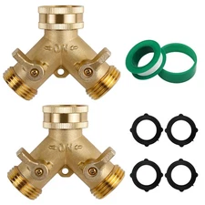 Triumpeek 2-Pack Brass Garden Hose Splitter, 3/4 Inch 2-Way Y 2 Packs, 
