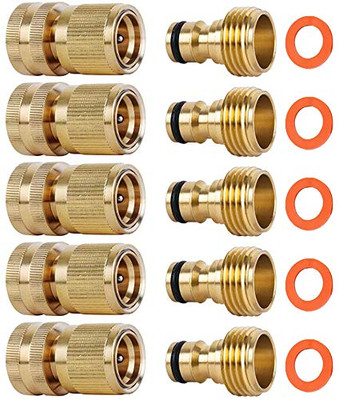 Garden Hose Quick Connectors, Solid Brass 3/4 inch GHT Thread Easy Connect 