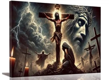 Jesus Crucifixion Canvas Wall Art Christ Cross Wall Decor Picture Christian P...