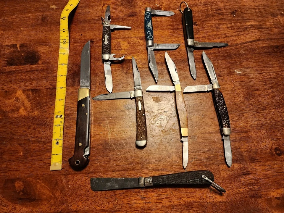 Lote De 8 Navajas De Bolsillo De Colección Kabar Western Cammilus Utica Etc Foto 2 de 4