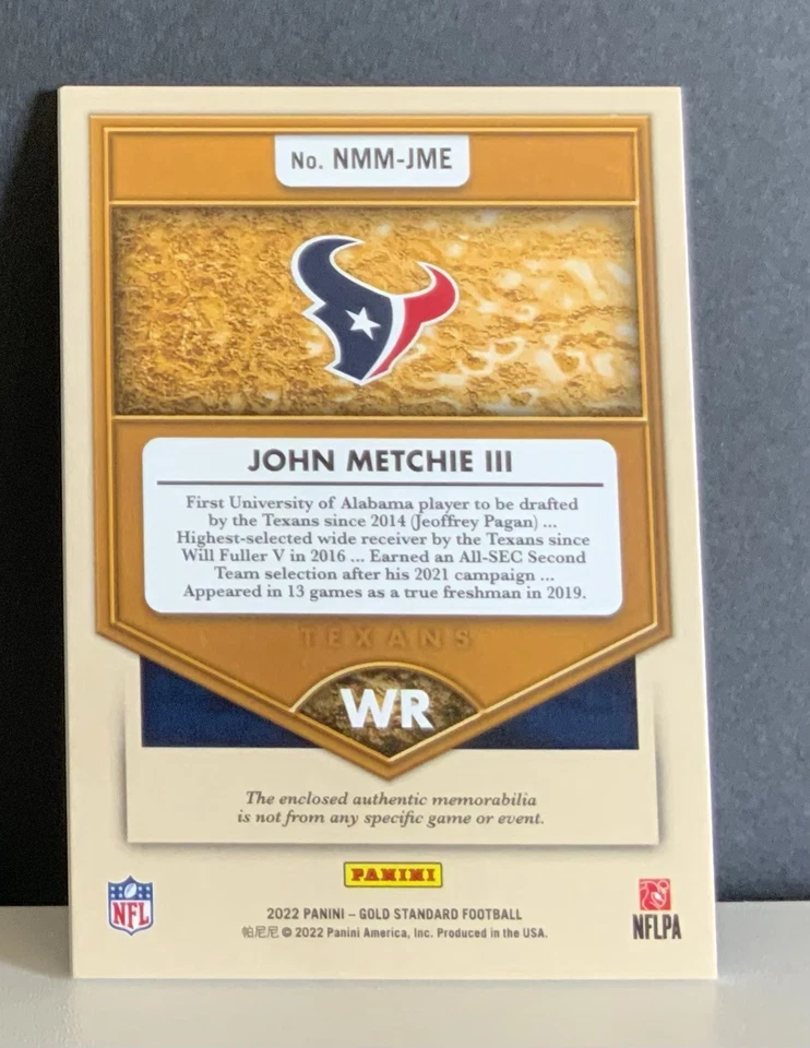 2022 Panini JOHN METCHIE III Gold Standard Football Rookie Patch 76/399 - Image 2 of 2