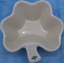 Longaberger Pottery Woven Traditions Green Shamrock Dish–5.5” Clover Shaped Bowl
