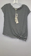 NWT Max Studio Womens Sz XS White Striped Knotted Tied Casual Top Shirt Knot