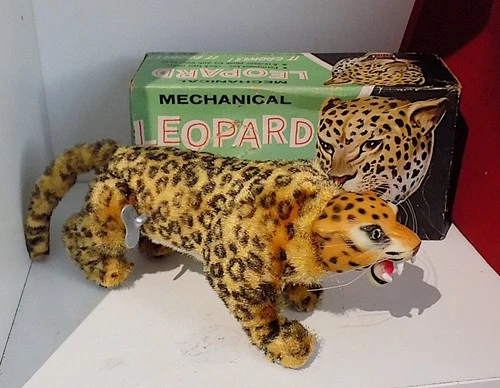Vintage Tinplate Clockwork Walking, Growling Leopard, Marx Toys, Japan. EXiB
