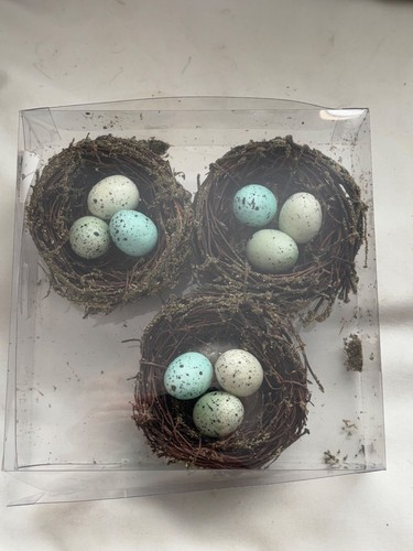 Set of 3 Faux Bird Nest With 3 Speckled Eggs Indoor/outdoor Home Decor NEW - 第 1/6 張圖片