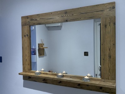 Large Pine Wood Mirror With Shelf And Hooks Antique Design Large Pine Wood Mirror With Shelf And, Large Wood Mirror With Shelf