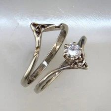 Art Deco Style Round Lab Created Diamond Ring In 925 Sterling Silver Ring Set