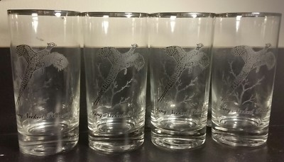 Vintage Federal Glass Barware Ring Necked Pheasant Heavy Bottom Glasses MIB 
