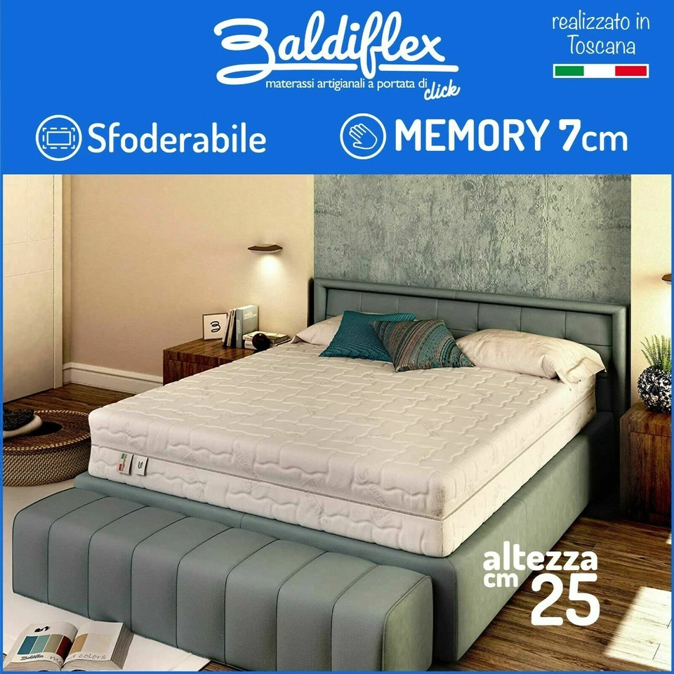 BALDIFLEX MATERASSO MEMORY PIAZZA E MEZZA 120X190 ALTO 25 CM ORTOPEDICO 9 ZONE 2 STRATI